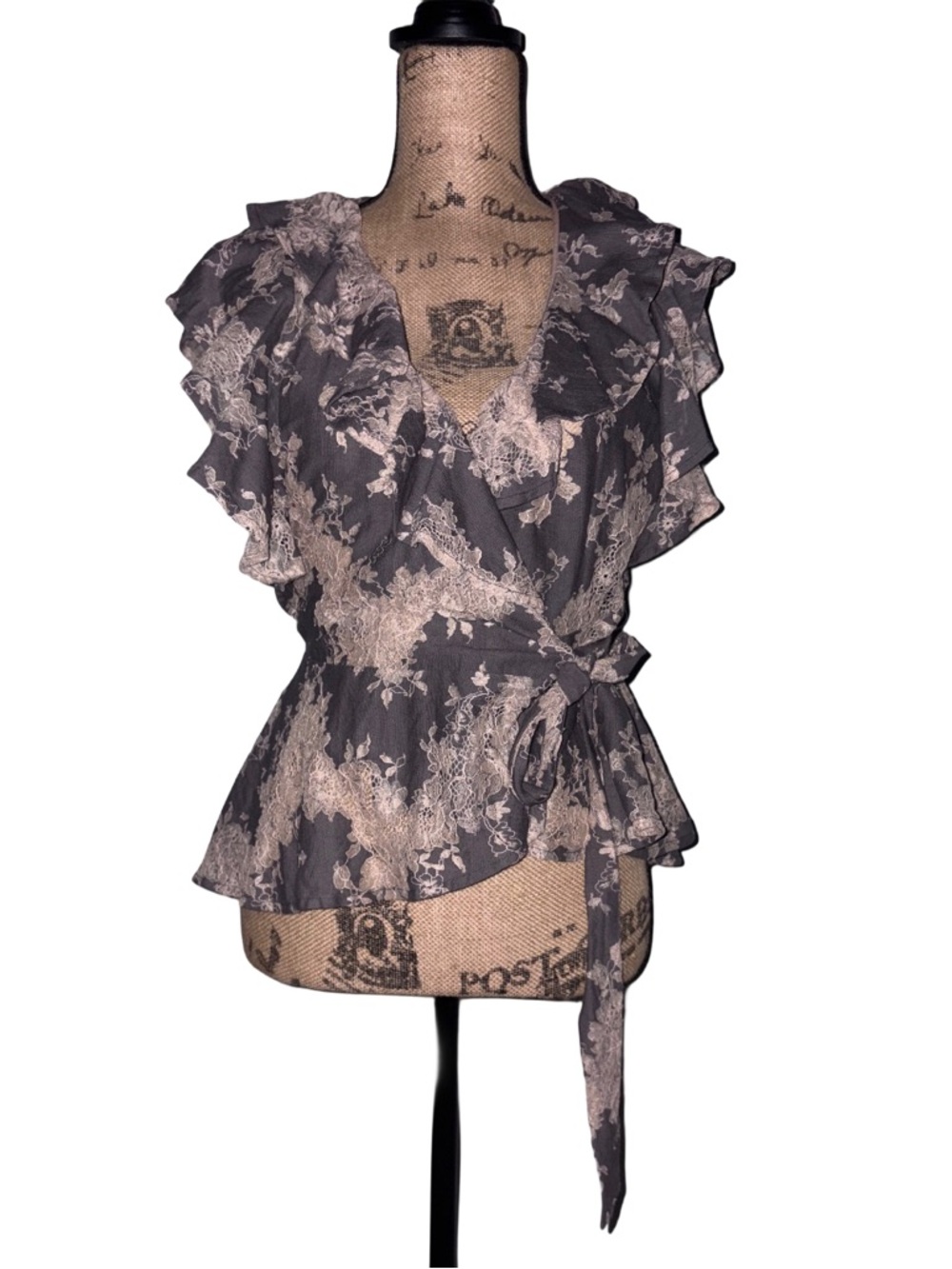 Lucy Paris Floral Print Wrap Blouse with Ruffle Details